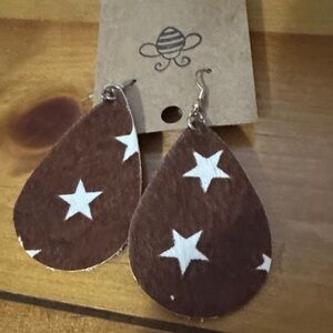 Brown Teardrop Earrings with White Stars